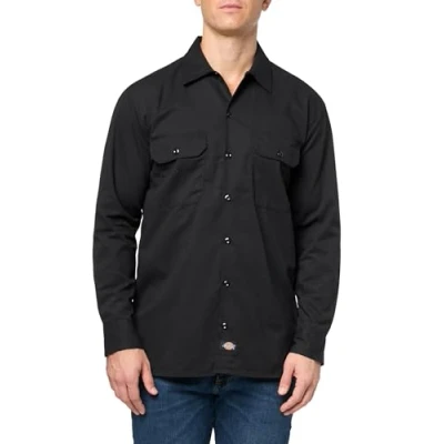 Image of Dickies Men&#039;s Flex Relaxed Fit Long Sleeve Work Shirt, Black, XXL