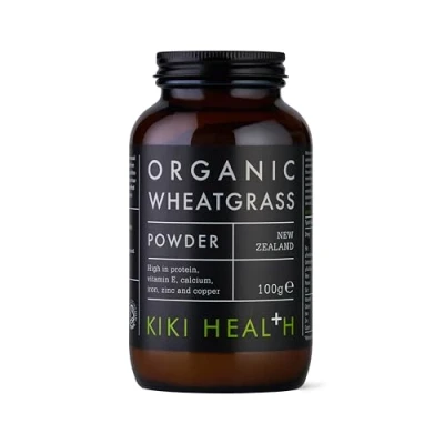 Image of KIKI Health Premium Organic Wheatgrass Powder Supplement Natural Clean Formula &amp; Vegan Friendly Made in the UK, Supports Muscles Bones Rich Minerals Premiun Boost 100g