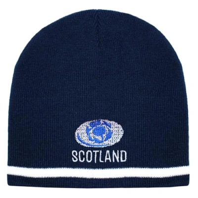 Image of TeddyT&#039;s Scotland Thistle Rugby Ball Embroidered Navy Blue Beanie Hat
