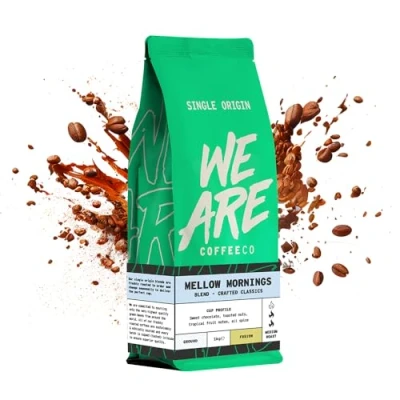 Image of Coffee Ground, 1kg Bag Mellow Mornings Blend Espresso Ground Coffee, 100% Arabica &amp; Robusta, Medium Roast Fresh Single Origin (We Are Co)