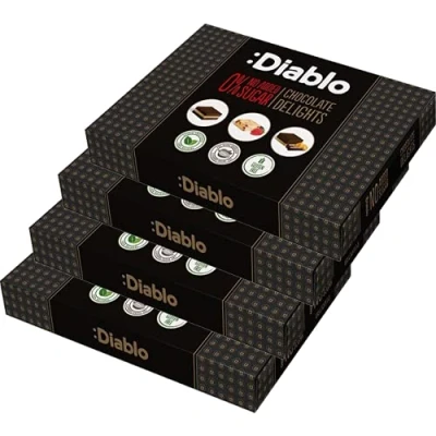Image of Diablo Chocolate Delight No Added Sugar, Gluten Free Big Box Of Luxury Chocolates Noir, Hazelnut &amp; Forrest Fruit (12 Pieces) Perfect for Gifting (Pack 4)