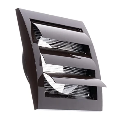 Image of Steinberg14 Brown 100mm / 4&#039;&#039; Plastic Gravity Grille Ducting Air Ventilation Cover with Round Spigot and Non Return Shutters