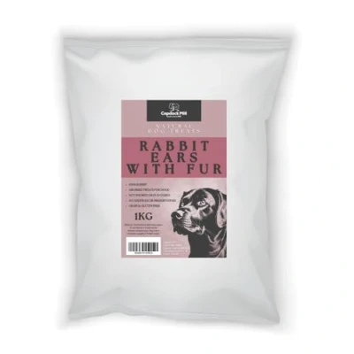Image of Copdock Mill Rabbits ears for dogs Natural dog treats with Fur 1Kg Bulk bag (Aprox 85 ears) Improves dental hygiene and the overall health of your