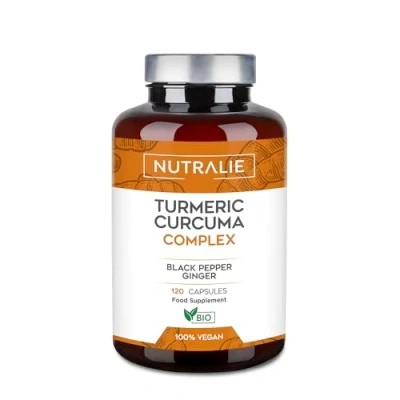 Image of Turmeric &amp; Black Pepper Capsules 1420mg High Strenght Complex Organic Curcumin Ginger Supplement Powder in 120 Vegan Nutralie