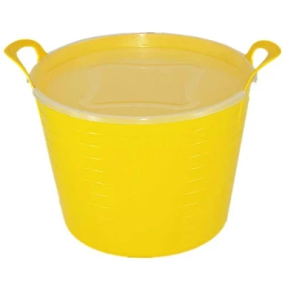 Image of 26L YELLOW FLEXI TUB COMPLETE WITH LID STORAGE BUCKET, TRUG, FLEXIBLE, CONTAINER