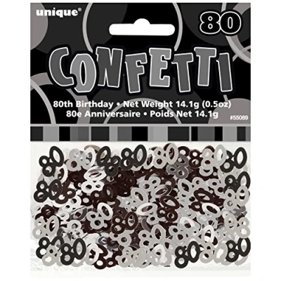 Image of Unique Party 55089 Glitz Black Foil 80th Birthday Confetti