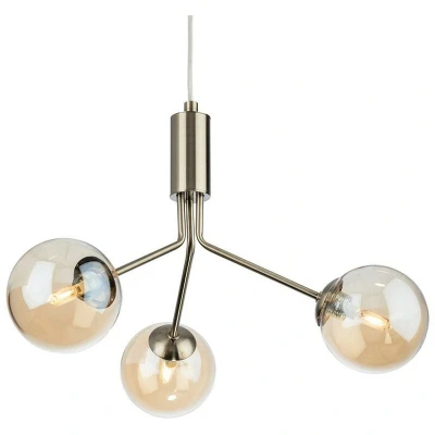 Image of Montana 3 Light Globe Fitting Antique Brass with Amber Glass