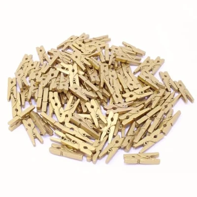 Image of 25mm Mini Gold Wooden Clothes Peg Craft For Vintage Wedding Party Decoration Scrapbook (100)