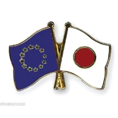 Image of EU European Union &amp; Japan Flags Friendship Courtesy Enamel Lapel Pin Badge