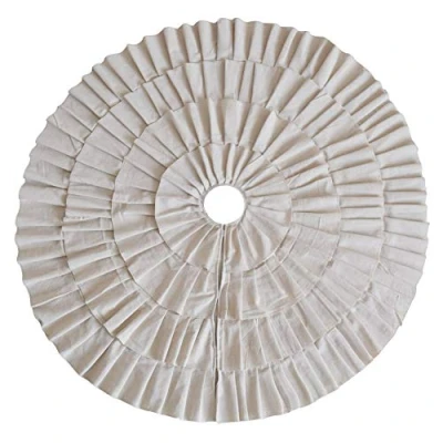 Image of SORRENTO Shimmer Burlap Creme Ruffle Trim Rustic Christmas Tree Skirt, 60 inches, Holiday Decoration