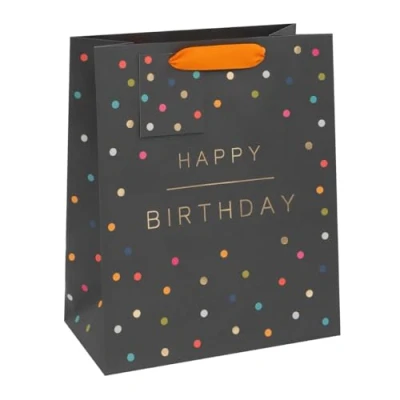 Image of Glick Luxury , Black Happy Birthday Large, Celebration Gift Bag, Think of Me Spots Wrap 260x315x135mm, Multi Colour