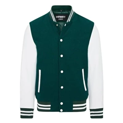 Image of Infinity Leather Mens Letterman Baseball Wool Varsity Bomber Jacket Genoa Green Size Small