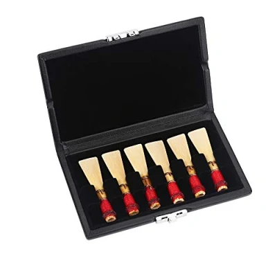 Image of Bassoon Reed Case Box, PU Leather Cover Black Container Box with Slots replacement for 6pcs Reeds