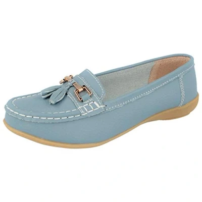 Image of Jo &amp; Joe Ladies Leather Loafer Shoes Plimsole Pumps Womens Flat Baby Blue Size UK 4 EU 37