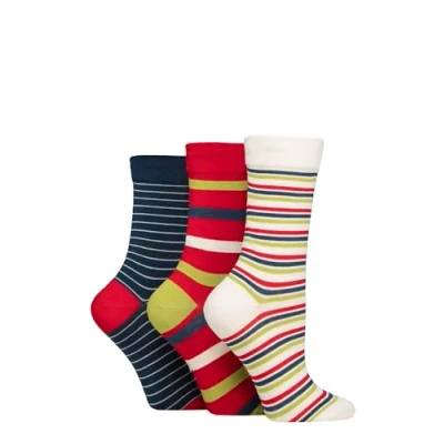 Image of Women&#039;s 3 Pair SOCKSHOP Gentle Bamboo Socks with Smooth Toe Seams in Plains and Stripes Nautical 4 8