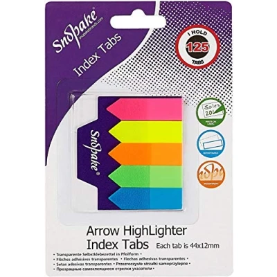 Image of Snopake Transparent Index Tab Arrow Highlighters [ 125 Tabs, 44 x 12mm ] Neon Assorted [13906]