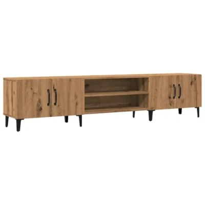 Image of vidaXL TV Cabinet Stand Engineered Wood, Artisian Oak Finish, with 4 Compartment Storage, Metal Feet, 180 cm Living/Bedroom