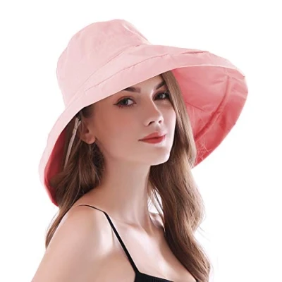 Image of AIDIER Women Wide Brim Sun Hats with Straps Ladies Foldable UPF 50+ Protective Bucket Hat Elegant Travel Summer
