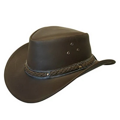 Image of Leather HAT Aussie Bush Cowboy Style Classic Western Outback Browns
