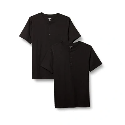 Image of Amazon Essentials Men&#039;s Slim Fit Short Sleeve Cotton Henley T Shirt, Pack of 2, Black, XS