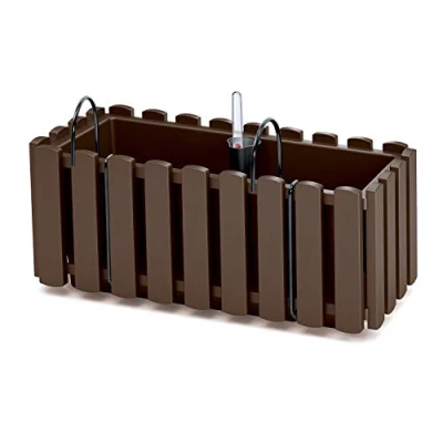 Image of Prosperplast Boardee Fencycase Balcony Box with Hanging and Watering System, Flower Box, Pot Hook Planter (380 mm Length, Brown)