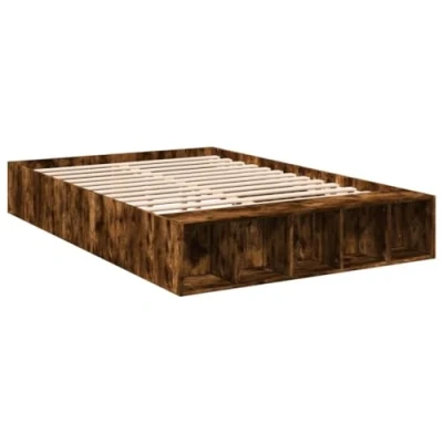 Image of vidaXL Bed Frame Small Double 120x190 cm/Smoked Oak Engineered Wood Bedroom Furniture with Storage Drawers