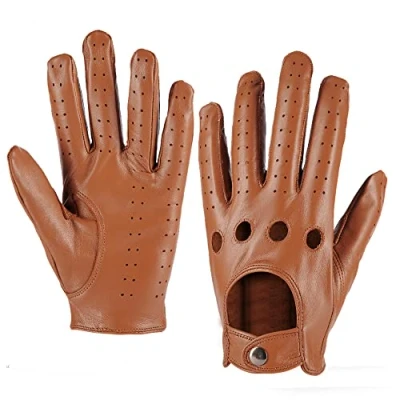 Image of MGGMOKAY Mens Touchscreen Leather Driving Gloves Unlined,Camel,S