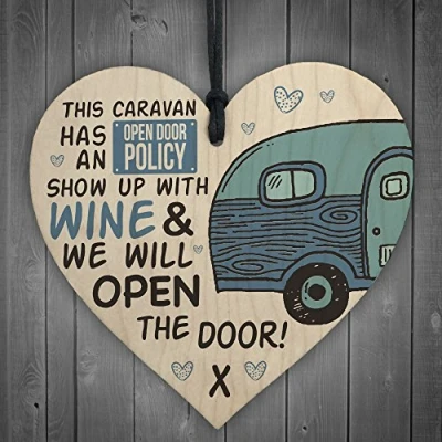 Image of RED OCEAN Caravan Open Door Wooden Novelty Hanging Plaque Funny Retirement Gift Shabby Chic Alcohol Signs