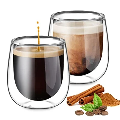 Image of glastal Double Walled Espresso Coffee Glass Cups Glasses Borosilicate for Tea Dessert 100ml (4oz) Set of 2