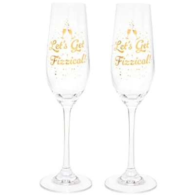 Image of Maturi Set of Two &#039;Let&#039;s Get Fizzical&#039; Champagne Flutes, 220ml, Gift Boxed