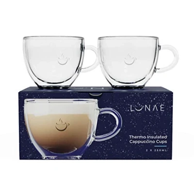 Image of Lunae Cappuccino Cups, Double Walled Coffee Glass 250ml (Set of 4)