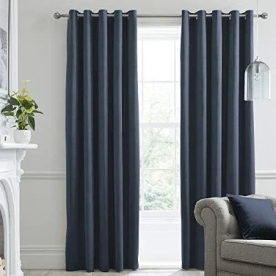 Image of Laurence Llewelyn Bowen Montrose Navy Blackout, W90 x L72 (229 183cm), Velvet Living Room &amp; Bedroom, Dark Blue Thermal/Eyelet Curtains, Polyester