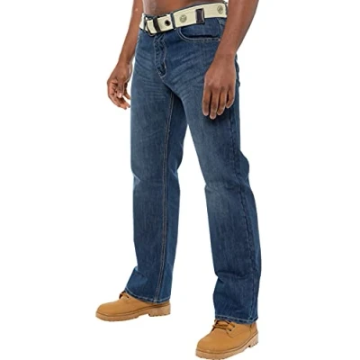 Image of Enzo BNWT Mens Designer Denim Jeans Blue Regular Loose Fit Free Belt 38 W X32L Stone Wash