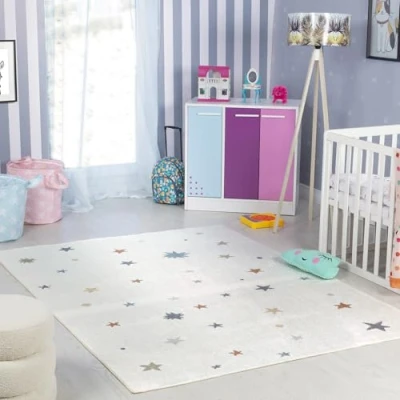 Image of Livabliss Star Washable Kids Rug Childrens for Bedroom 160x213 cm, Machine Girls &amp; Boys Rug, Playroom Nursery Rugs Girl or Boy Room Baby Carpet, Cream