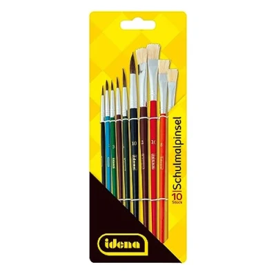 Image of Idena 60103 School Brush Set with 6 Round Brushes and 4 Bristle Brushes, Varnished of 10