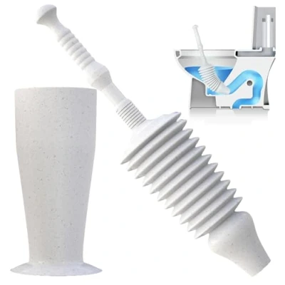 Image of Luigi&#039;s Toilet Plunger with Caddy Unblocker Heavy Duty Powerful Pump for Low Flow, Elongated &amp; Square Bottom Toilets Bellow Max Force