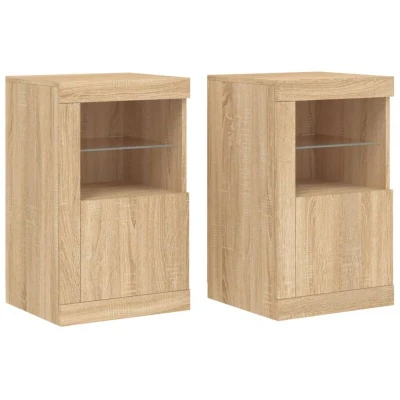 Image of vidaXL Side Cabinets with LED Lights 2 pcs Sonoma Oak Engineered Wood