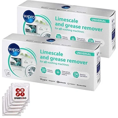 Image of WPRO Washing Machine &amp; Dishwasher Descaler Limescale Detergent Remover (24 x 50g Sachets + 5 Laundry Cupboard Fresheners)