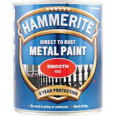 Image of Hammerite Direct to Rust Metal Paint Smooth Finish, Red 750ml