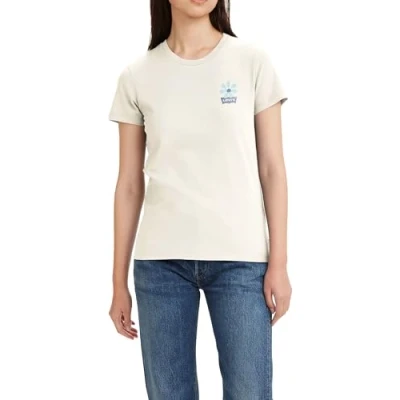 Image of Levi&#039;s Women&#039;s The Perfect Tee Chest Graphic Logo T Shirt, Bw Schoolyard Daisy, XXS
