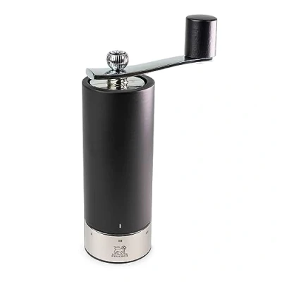Image of Peugeot Isen Manual Pepper Mill wuth Crank Handle, Beechwood, Black and Stainless Steel, 18 cm
