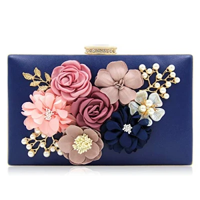Image of Milisente Women Clutches Bag Flower Satin Evening Bags Wedding Handbag (Blue)