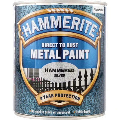 Image of Hammerite 5092957 Direct to Rust Metal Paint Hammered Silver Finish 750ML
