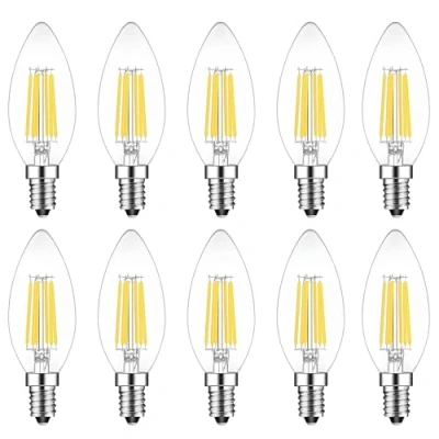 Image of E14 LED Candle Bulb Dimmable 6w 60W Equivalent Cool White 6500K SES(Small Edison Screw) Chandelier Bulbs C35 Vintage Filament Energy Saving Candelabra Light 10 Packs