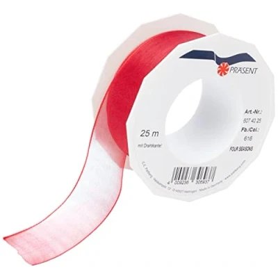 Image of C.E. Pattberg Präsent Four Seasons Organza wired edge Ribbon Raspberry 40 mm width, 25 m length