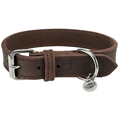 Image of TRIXIE Rustic Fatleather Collar, S M: 34 40 cm/25 Mm, Dark Brown, 0.094 kg