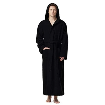 Image of Arus Men&#039;s bathrobe with hood, extra long, 100% cotton terry, man&#039;s size: XXL unisex 3XL Black