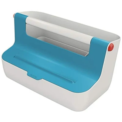 Image of Leitz Storage Carry Box, Cosy Range, Hot Desking Organiser Box for Home or Office, with Handle, Smart Compartments Organisation, Calm Blue, 61250061
