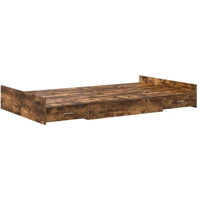 Image of vidaXL Storage Bed Frame with Drawer Headboard Smoked oak 120 x 200 cm