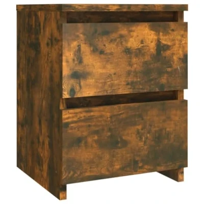 Image of vidaXL Bedside Cabinet in Smoked Oak Engineered Wood Side Table with 2 Drawers Scandinavian Style End for Living Room or Bedroom